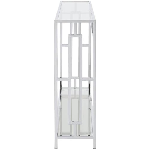 Convenience Concepts Town Square Chrome Console Table 42" - Contemporary Modern Sofa Table with Storage Shelf, Narrow Entryway Hall Table for Living Room, Bedroom, Bathroom, Glass/Chrome Convenience Concepts