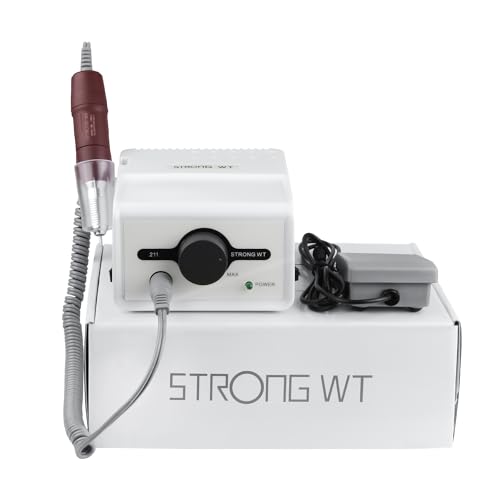 Electric Nail Drill Art Polisher Machine 65W Strong Max 211 for Acrylic Nails 35000RPM Manicure Tools Lab Jewelry Jade Wood Carving Tool Grinder (120 Red Handle) OUBO