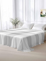 Cal King Size Flat Bed Sheet,Grey White Plaid Microfiber Brushed Single Flat Sheet Only,Modern Geometric Minimalist Grid Soft & Breathable Top Sheet Lightweight Quilt Hotel Luxury Bedding for Women ZOE GARDEN