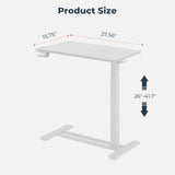 FitStand Medical Overbed Adjustable Bedside Table with Hidden Casters, Mobile Pneumatic Rolling Laptop Standing Desk with Tray for Home & Hospital Use, White Table Top + White Edging FitStand