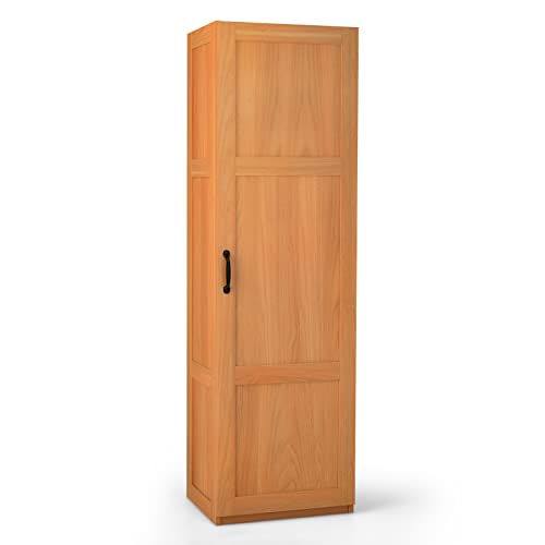Giantex Kitchen Pantry, Tall Storage Cabinet Single Door, 4-Tier Floor Storage Cabinet for Bathroom, Living Room, 18"x14"x 60" (Oak Color)