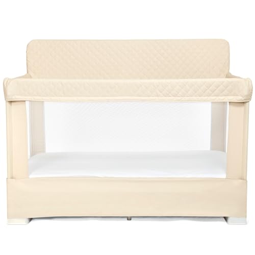 Baby Delight Lunaire Full Size Crib & Playard | Breathable Mesh Baby Crib | Tool-Free Assembly Baby Bed | 100% GOTS Certified Organic Cotton Fabric | Organic Oat Baby Delight