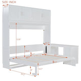 Ball & Cast Murphy Bed Queen Size,Hideaway Beds with Desk and Storage Shelves,Multifunction Wood Wall Cabinets Bedframe W/Big Cabinets &Hardware Chain,Slat Support,Space-Saving for Apartment,White Ball & Cast