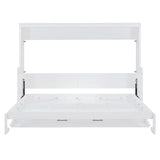 Merax Murphy Bed Queen Size with Desk, Wood Folding Wall Bedframe with Smooth Hydraulic Lift, for Small Bedroom, Guest Room, Home Office, White Merax