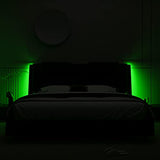 Keyluv LED Upholstered King Bed Frame with Adjustable Headboard and Wave-Like Design in Black Keyluv