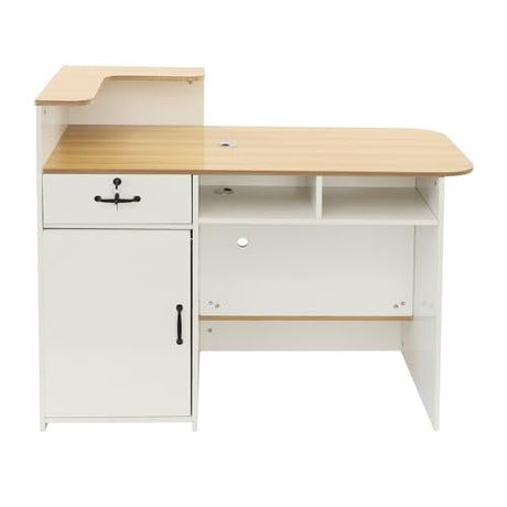 47In Reception Desk with LED Lights, L-Shaped Modern Front Table Reception Room Table with Cable Grommet & Lockable Drawers, Retail Checkout Counter for Lobby Salon Office AngelcityCC