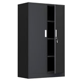 JINKUR Metal Storage Cabinet with Locking Doors and 3 Adjustable Shelves, Lockable Storage Cabinets for Home Office Garage Kitchen Pantry (Black) JINKUR