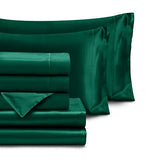 Homiest 7pcs Satin Sheets Queen Size Bed Set - Blackish Green Luxury Silky Satin Bedding - 1 Deep Pocket Fitted Sheet, 1 Soft Flat Sheet, 4 Pillowcases, 1 Body Pillowcase Homiest