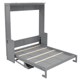SOFTSEA Queen Size Murphy Bed with Desk, Hideaway Wall Bed with LED Lights and USB Ports, Folding Murphy Bed Frame for Small Space, Guest Room, Bedroom, Office, Grey SOFTSEA