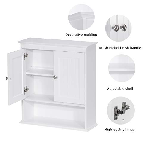 Spirich Bathroom Cabinet Wall Mounted with Doors, Wood Hanging Cabinet with Doors and Shelves Over The Toilet, Bathroom Wall Cabinet White Spirich