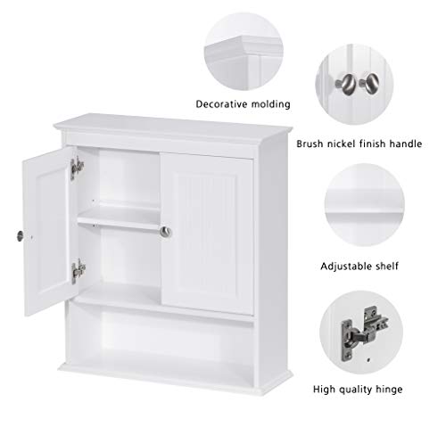 Spirich Bathroom Cabinet Wall Mounted with Doors, Wood Hanging Cabinet with Doors and Shelves Over The Toilet, Bathroom Wall Cabinet White - WoodArtSupply