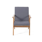 Christopher Knight Home Panama Outdoor Acacia Wood Chat Set with Water Resistant Cushions, 4-Pcs Set, Teak Finish / Grey Christopher Knight Home