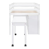 Ball & Cast Twin Size Loft Bed with Retractable Writing Desk & 4 Drawers,Wooden Bedframe W/Lateral Portable Desk & Shelves,Space Saving,Easy Assembly,Study Room Bedroom Set for Boy Girl Keens,White Ball & Cast