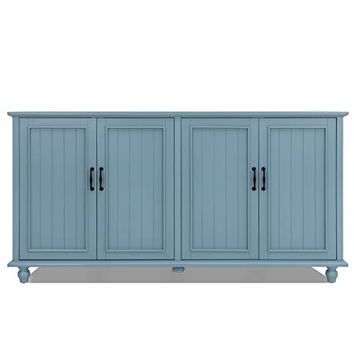 Scurrty Buffet & Bar Cabinet with Storage, 62'' Coffee Bar Cabinet, Sideboard Storage Cabinet for Dinning Room, Kitchen & Living Room (4 Doors, Blue) - WoodArtSupply