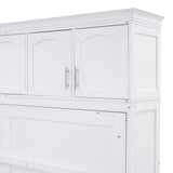 Merax Modern Farmhouse Solid Wood Murphy Bed Chest with Top Cabinets, Tall Wall Platform Bed Space Saving/Wood Slat Support Full,White Merax