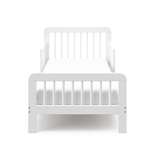 Storkcraft Pasadena Toddler Bed (White) - GREENGUARD Gold Certified, Includes Toddler Safety Guardrails, Fits Standard Crib & Toddler Mattress, Stylish Design with Rounded Details