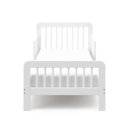 Storkcraft Pasadena Toddler Bed (White) - GREENGUARD Gold Certified, Includes Toddler Safety Guardrails, Fits Standard Crib & Toddler Mattress, Stylish Design with Rounded Details