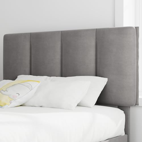 VECELO Twin Size Bed Frame with Upholstered Headboard, Heavy-Duty Bedframe with Wooden Slats & Steel Framework, Easy Assembly, Dark Grey VECELO