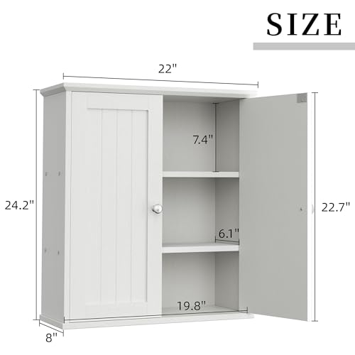 Shintenchi Bathroom Wall Medicine Cabinet with 2 Door, Bathroom Storage Organizer Over The Toilet,Space Saving Storage with 3-Tier Shelves,Solid White Shintenchi
