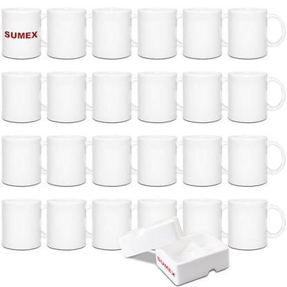 Sumex Set of 24 11oz Sublimation Blanks White Ceramic Coffee Mugs for Tea, Milk, Latte, Hot Cocoa