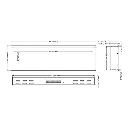 Modern Ember Highmark 60 Inch Smart Linear Electric Fireplace - Premium Flame with 10 Colors, Sleek Hidden Vent Design, Install Recessed in-Wall or Wall-Mount, WiFi and Voice-Enabled