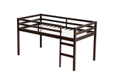 Mirightone Low Loft Bed Twin Size, Wood Junior Loft Bed Frame with Ladder for Kids Girls Boys Teens, Solid Rubberwood, Espresso Mirightone