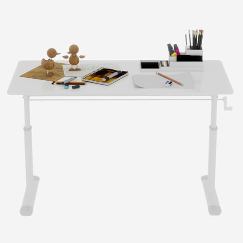Penau Adjustable Height Standing Desk, Manual Crank Sit to Stand Computer Desk, Minimalist White Engineered Wood Top, T-Shape Iron Frame for Home Office, 47.24 x 23.62 x 35.43 Inchs. Penau