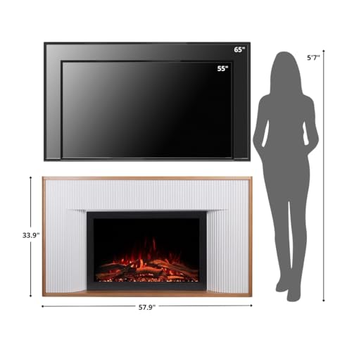 Modern Ember Arrie Smart Electric Fireplace Mantel Package | 33” Firebox Heater | Fluted Details w/Curved Leg Design | Multi-Flame Colors & Speed | Alexa/WiFi Enabled - Remote Included Modern Ember