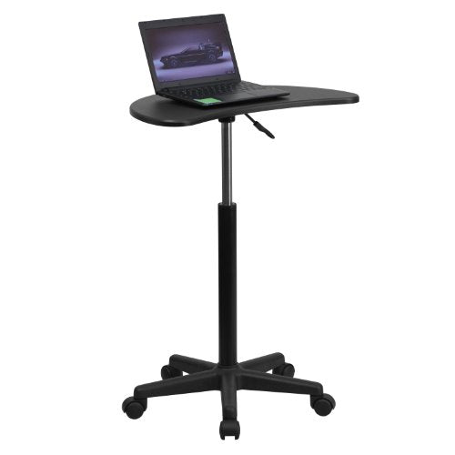 Flash Furniture Eve Sit to Stand Mobile Laptop Desk/Speaker's Lectern with Wheels, Modern Height-Adjustable Portable Standing Computer Desk, Black Flash Furniture