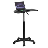Flash Furniture Eve Sit to Stand Mobile Laptop Desk/Speaker's Lectern with Wheels, Modern Height-Adjustable Portable Standing Computer Desk, Black Flash Furniture