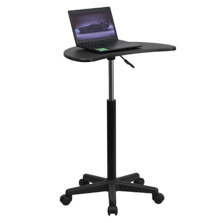 Flash Furniture Eve Sit to Stand Mobile Laptop Desk/Speaker's Lectern with Wheels, Modern Height-Adjustable Portable Standing Computer Desk, Black Flash Furniture