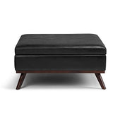 SIMPLIHOME Owen 36 Inch Wide Mid Century Modern Square Coffee Table Lift Top Storage Ottoman in Upholstered Distressed Black Faux Leather, For the Living Room SIMPLIHOME