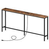 MAHANCRIS 63'' Skinny Console Table with Charging Station, Narrow Long Sofa Couch Table, Easy Assembly, Entryway Table for Living Room, Foyer, Hallway, Rustic Brown CTHR165E01Z1 MAHANCRIS