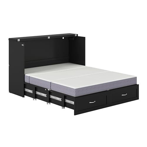 AFI, Marion Queen Wood Murphy Bed Chest with 6" Mattress, Storage Drawer, & Built-in Charger, Black AFI