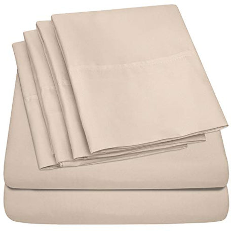 Twin Size Bed Sheets - 4 Piece 1500 Supreme Collection Fine Brushed Microfiber Deep Pocket Twin Sheet Set Bedding - 1 EXTRA PILLOW CASES, GREAT VALUE, Twin, Beige Sweet Home Collection