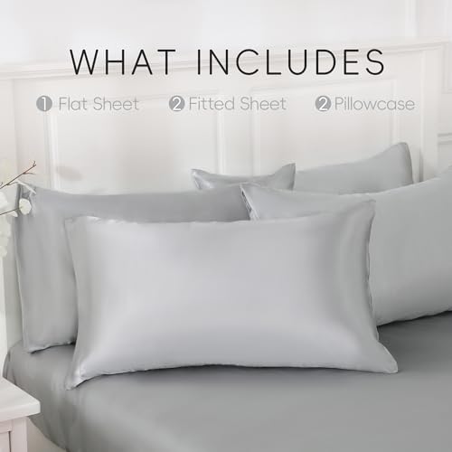 Sleeplite 4 Piece Luxury Satin Bed Sheets Set with Pillowcases - Ultra Soft & Silky, Hypoallergenic & Wrinkle-Free, Hotel Quality Comfort Bedding, Size Twin, Medium Grey Sleeplite
