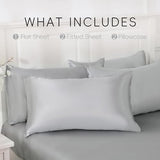 Sleeplite 4 Piece Luxury Satin Bed Sheets Set with Pillowcases - Ultra Soft & Silky, Hypoallergenic & Wrinkle-Free, Hotel Quality Comfort Bedding, Size Twin, Medium Grey Sleeplite