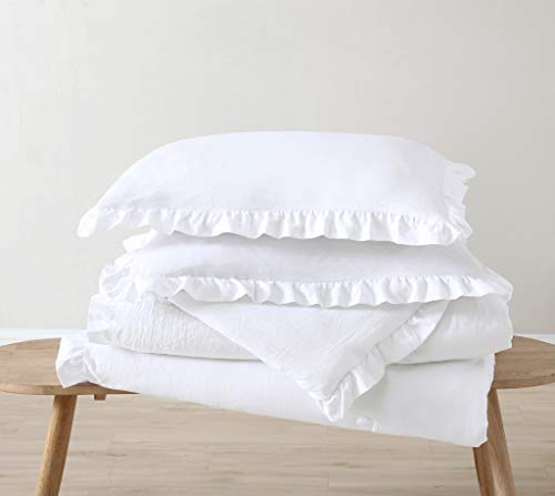 Chezmoi Collection Nora White Comforter Set Full Size 3-Piece Fluffy Soft Stone-Washed Ruffled Shabby Chic Bedding for All Season Chezmoi Collection