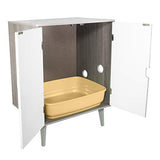 Penn-Plax Hidden Cat Litter Box Cabinet | Modern Enclosed Furniture for Indoor Cats | Grey Wooden Grain with White Doors (CATFF20) Penn-Plax