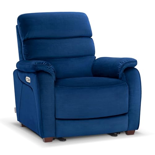 MCombo Power Zero Wall Hugger Recliner Chair for Small Space RV Living Room, Power Recliner with Adjustable Headrest, USB & USB-C Charging Ports, Fabric ST257 (Navy Blue)