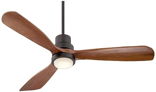 Casa Vieja 52" Delta-Wing DC Modern 3 Blade Indoor Outdoor Ceiling Fan with LED Light Remote Control Solid Wood Oil Rubbed Bronze Damp Rated for Patio Exterior House Porch Gazebo Garage - WoodArtSupply