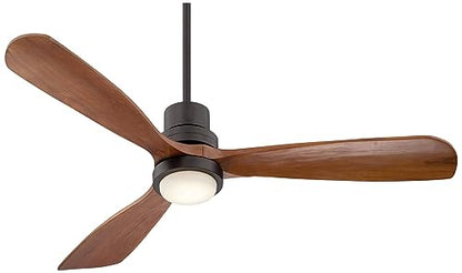 Casa Vieja 52" Delta-Wing DC Modern 3 Blade Indoor Outdoor Ceiling Fan with LED Light Remote Control Solid Wood Oil Rubbed Bronze Damp Rated for Patio Exterior House Porch Gazebo Garage - WoodArtSupply