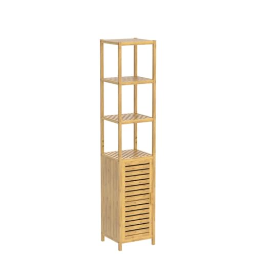 VIAGDO Storage Tall Slim Cabinet with Shutter Door and 3 Tier Shelves, Freestanding Linen Tower Cabinet for Living Room, Kitchen, Bathroom Organizer, VIAGDO