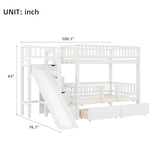 Merax Bunk Bed Twin Size with Drawers, Slide and Storage Stairs, Solid Wood Bunk Bed Frame with Fence for Kids Teens, No Spring Box Required, No Squeaks,White Merax