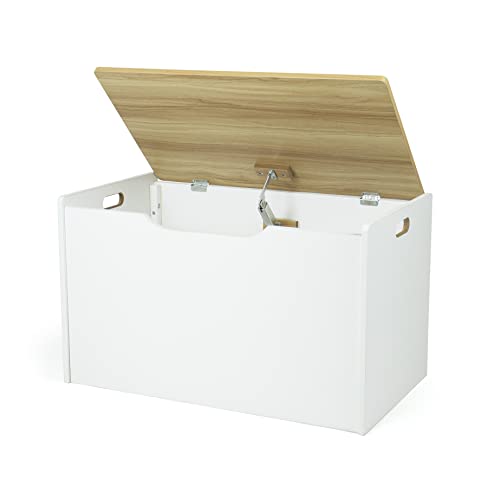 Humble Crew Expedition Hinged Toy Storage Chest with Lid, White & Natural Wood - WoodArtSupply