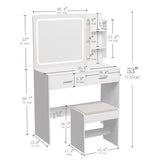 Hogxp Makeup Vanity with Lighted Mirror & Electrical Outlet - 2 Shelves, 2 Drawers, Bottom Storage - Comes with Upholstered Stool （White） Hogxp