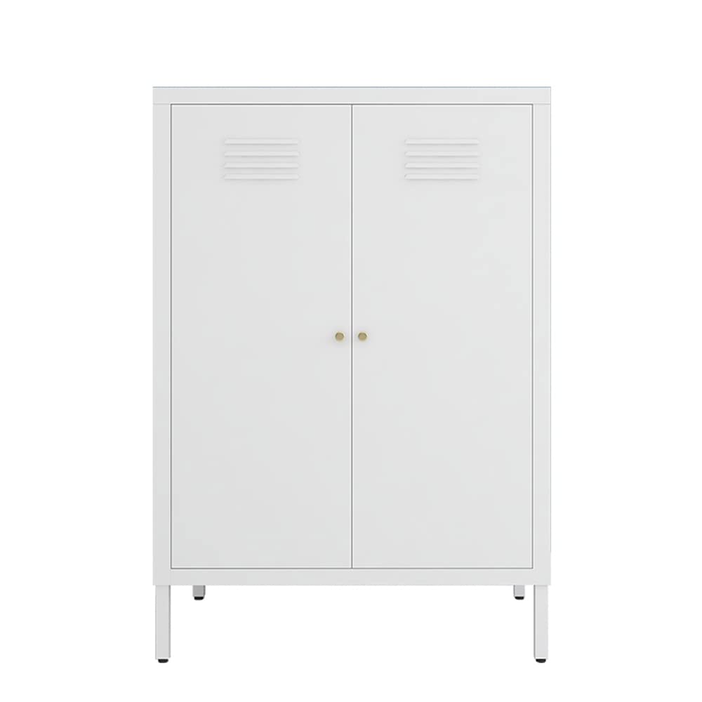 LINGZOE 2 Door Metal Locker Storage Cabinet with 2 Adjustable Shelves,Steel Locker Cupboard for Bedroom, Bedside, Office Room - WoodArtSupply