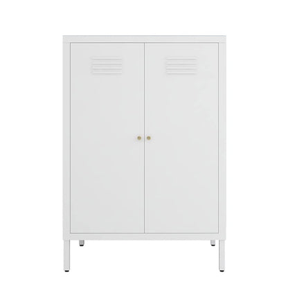 LINGZOE 2 Door Metal Locker Storage Cabinet with 2 Adjustable Shelves,Steel Locker Cupboard for Bedroom, Bedside, Office Room - WoodArtSupply