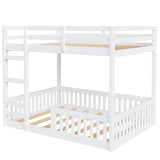 Bellemave Full Over Full Bunk Bed with Ladders Wood Bunk Beds with Full-Length Guardrails Floor Bunk Bed Frame for Kids, Boys, Girls, No Spring Box Needed, Pure White Bellemave