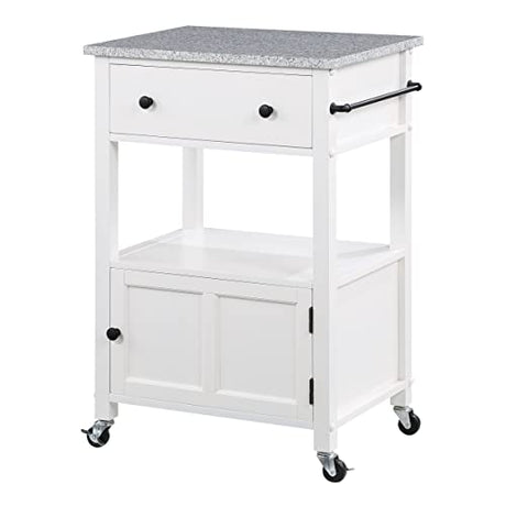OSP Home Furnishings Fairfax Kitchen Cart with Granite Work Top and Extra Storage Drawer and Cabinet, White Office Star Products